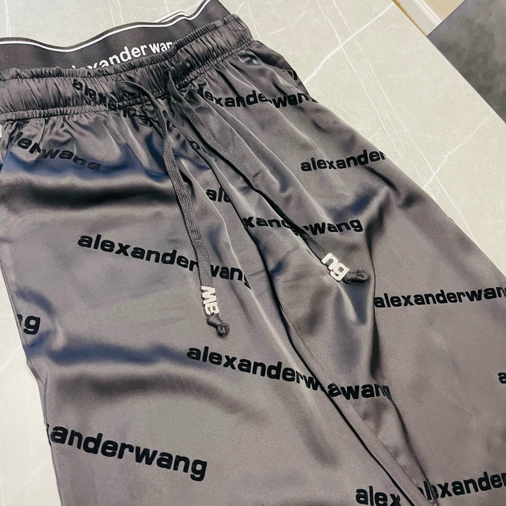 New Flocking Printed Letter Drawstring High Waist Wide Leg Pants Sz S